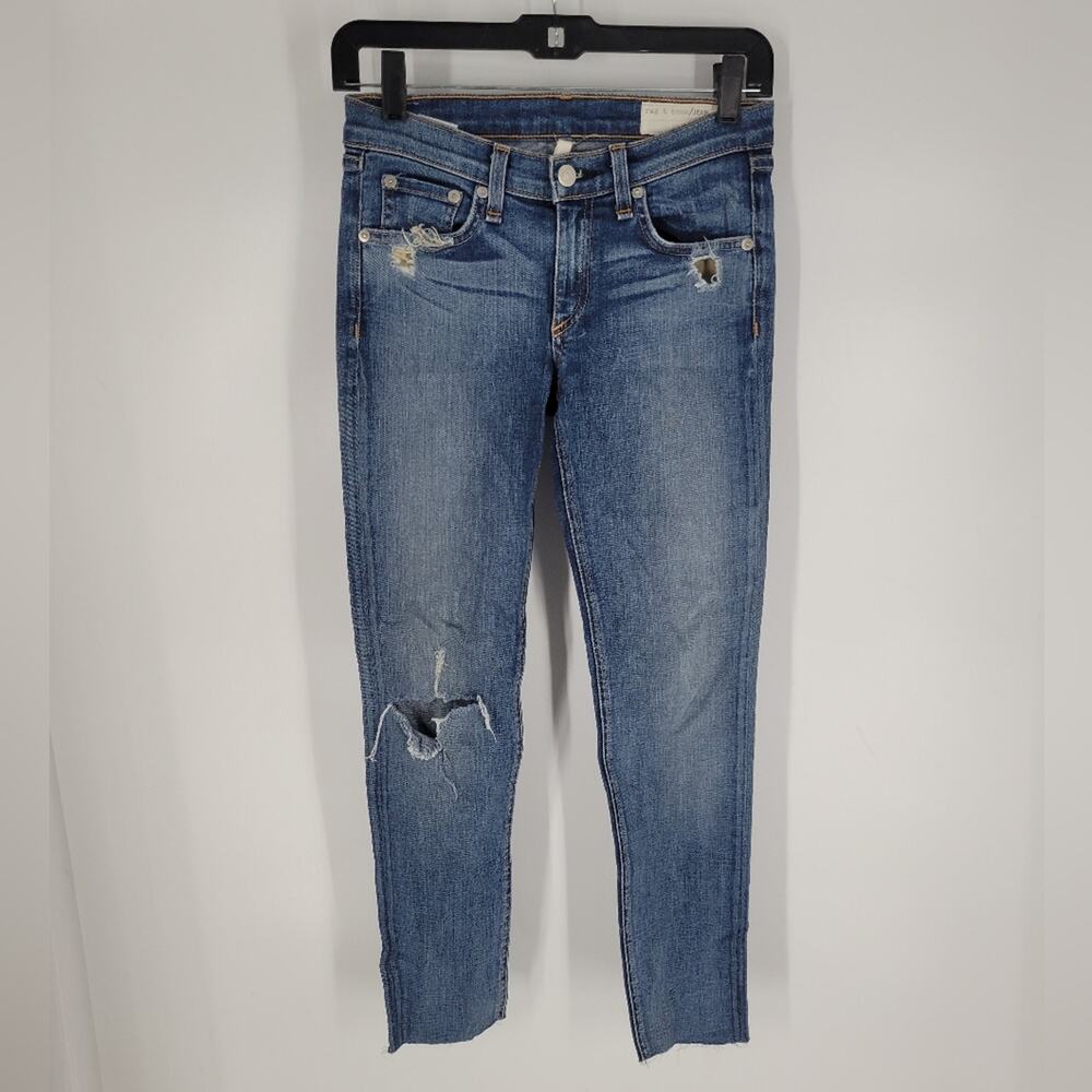 Rag & Bone Destroyed Wash Mid Rise Skinny Jeans 25